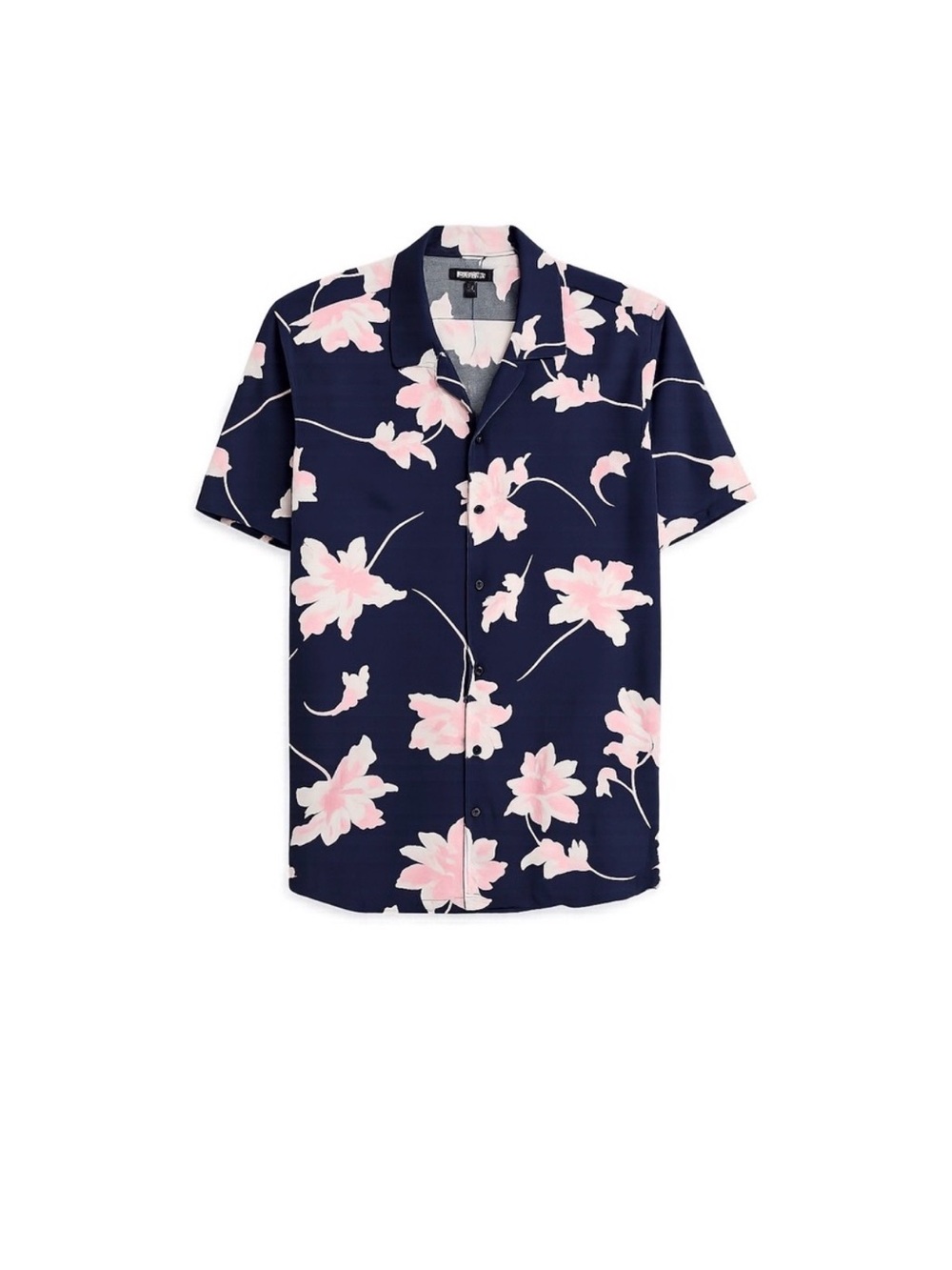 Express Men’s M Navy Pink Floral Rayon Camp Collar Short Sleeve Shirt